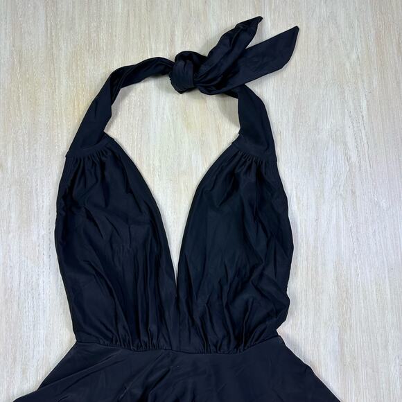 Unique Vintage Black Halter One Piece Swimsuit - Picture 4 of 13